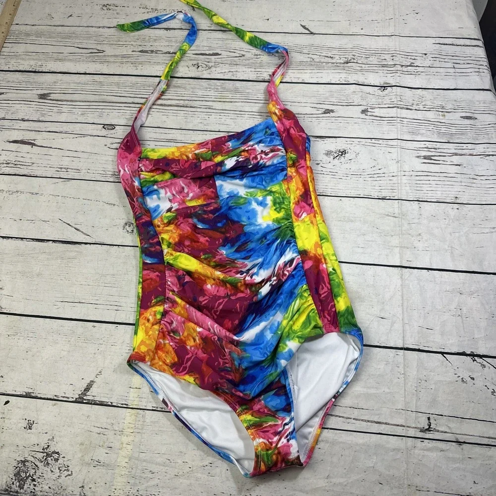 Unbranded Womens Tie Dye One Piece Swimsuit Multicolor Ruched Padded Medium